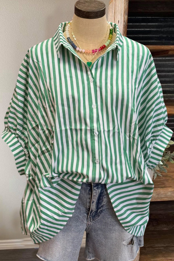 Oversized Striped Shirt-Green