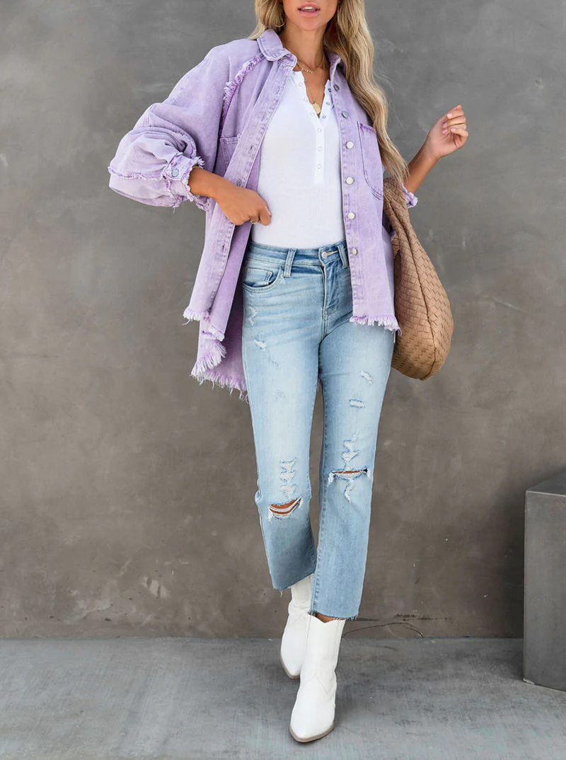 Cotton Distressed Denim Jacket