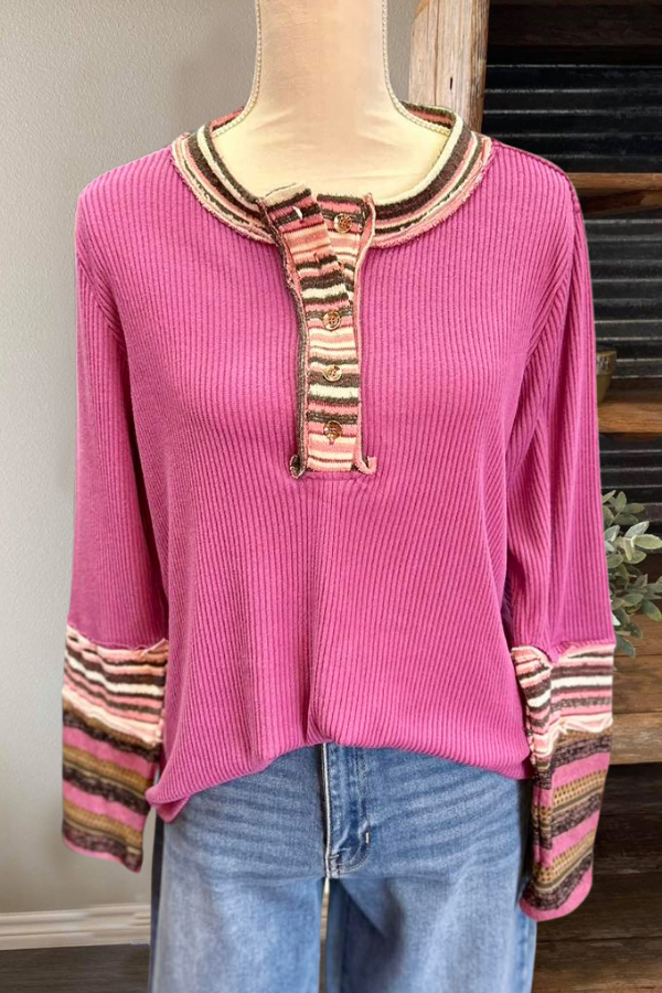 Striped Patchwork Ribbed Pullover