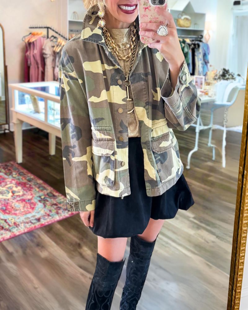 Camouflage Stand Collar Button Jacket