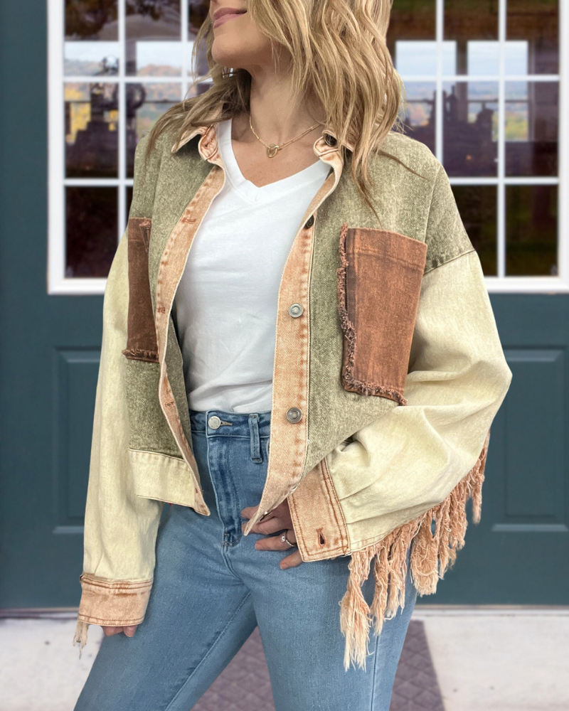 Washed Distressed Fringed Jacket