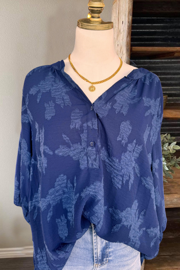 Floral V-neck Jacquard Blouse