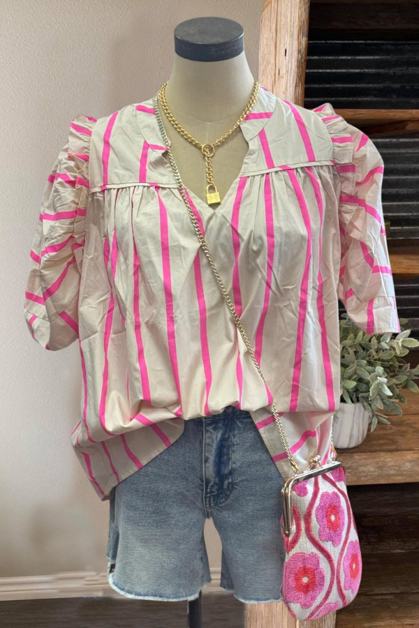 Neon Stripe Ruffle Sleeve Top