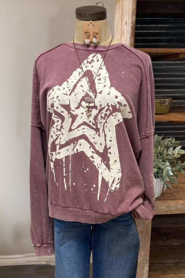 Star Print Washed Pullover