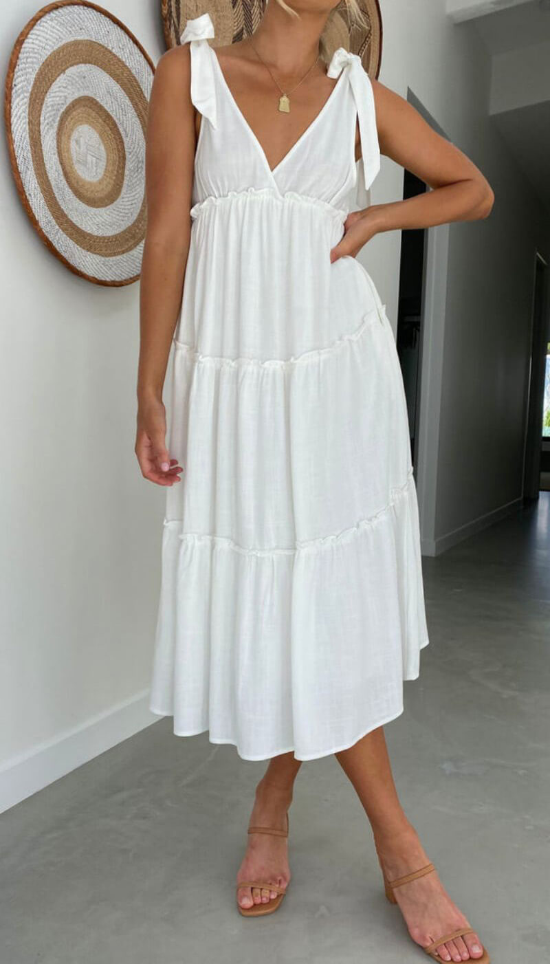 Elegant Linen V-Neck Tie Dress