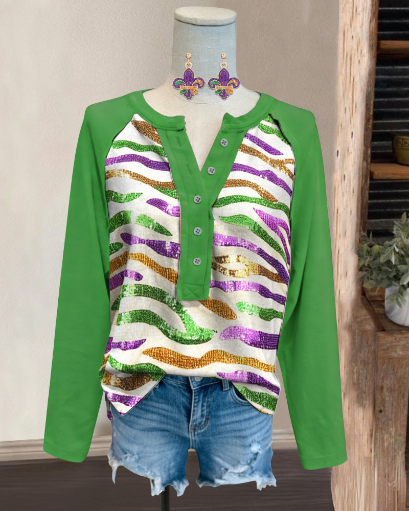 Carnival-print Half-open Collar top