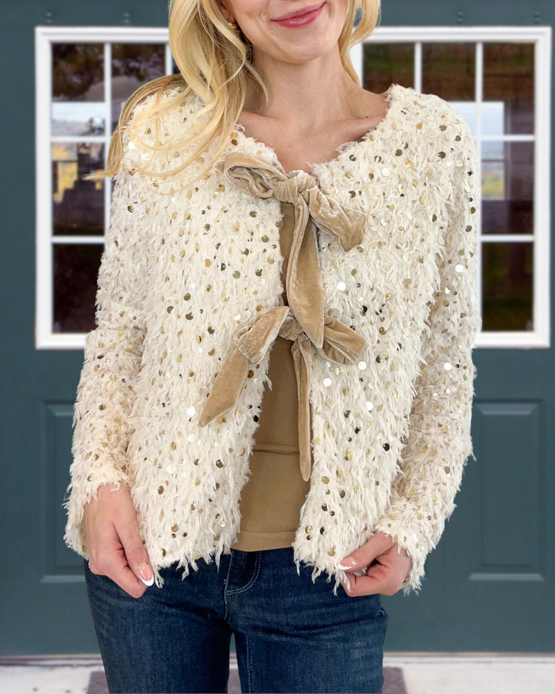 Chic Sequined Bow Tie Jacket
