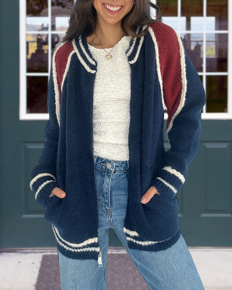 Simple Colorblock Zipper Sweater