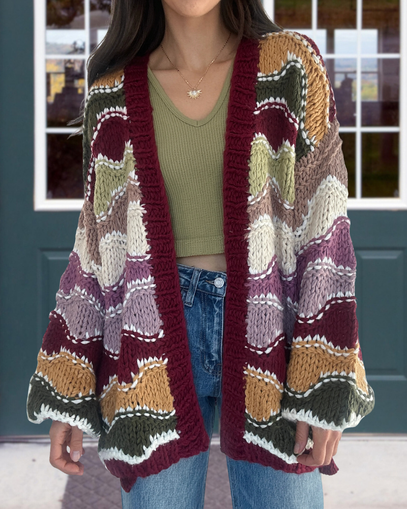 Colorblock Chunky Knit Cardigan Sweater