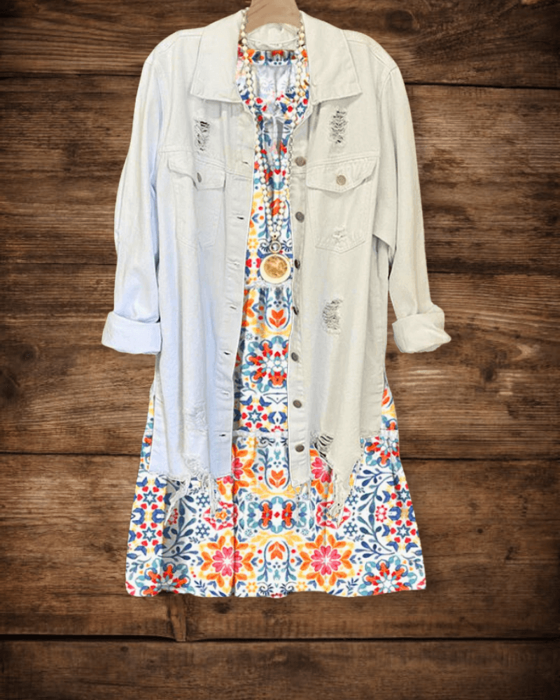 Vintage Boho Print Ruffled Midi Dress