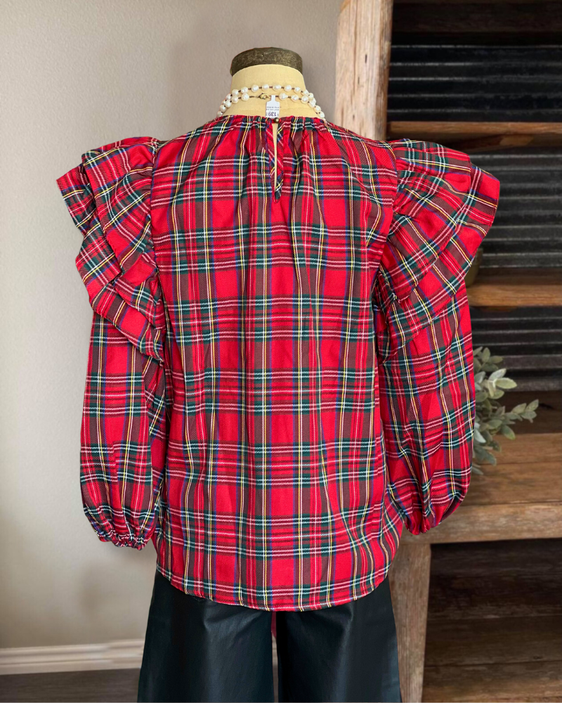 Red Colored Plaid Top