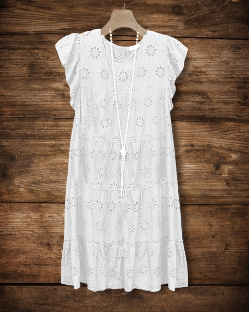 Elegant Ruffled Floral Embroidery Hollow Dress