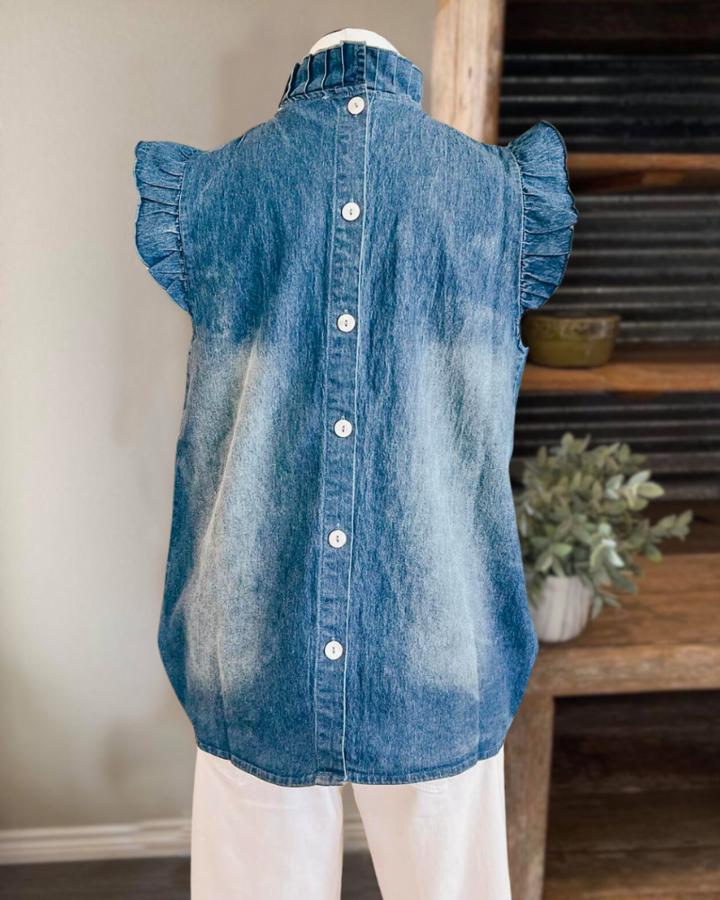 Ruffle Button Denim Top