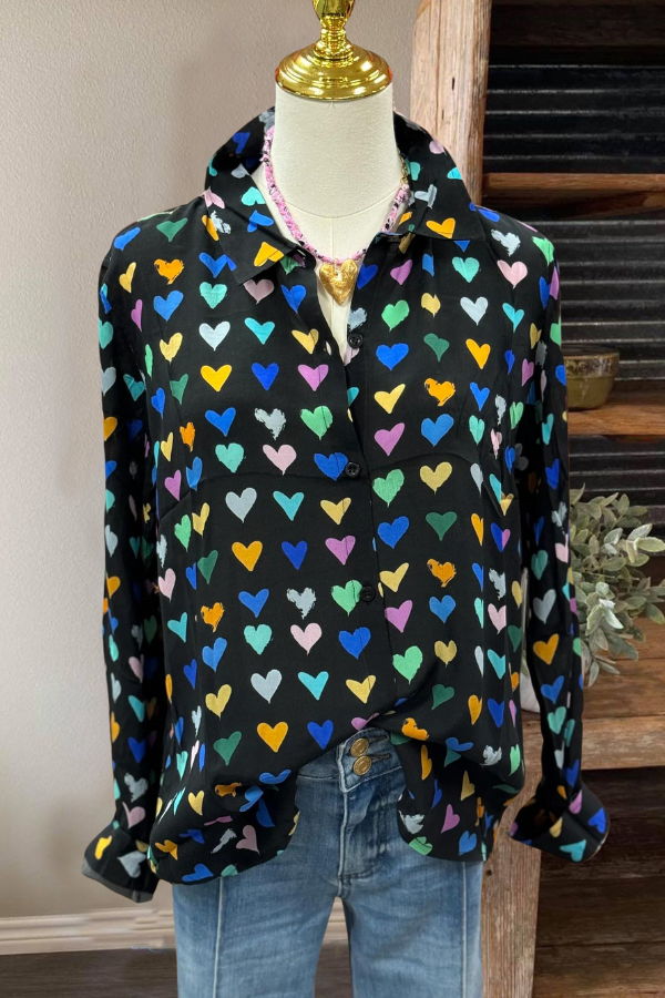 Loose Colorful Heart Print Blouse