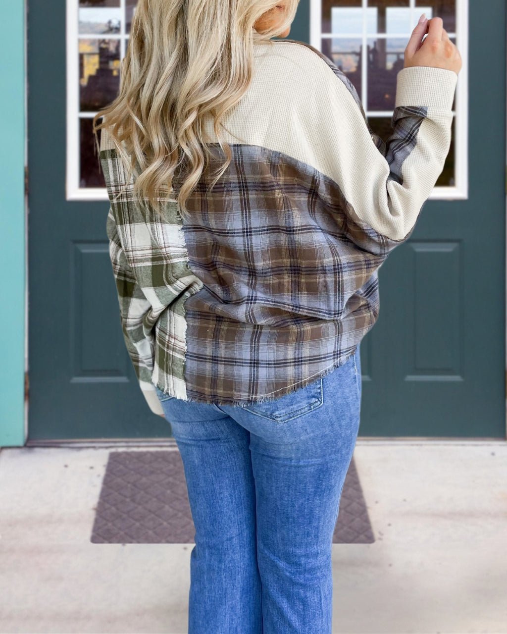 Colorblock Plaid Collar Top