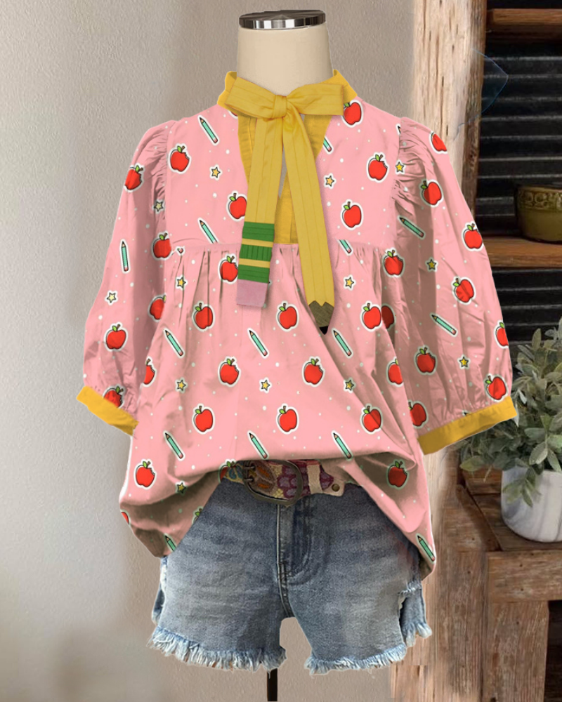 Playful Pencil Apple Bow Top