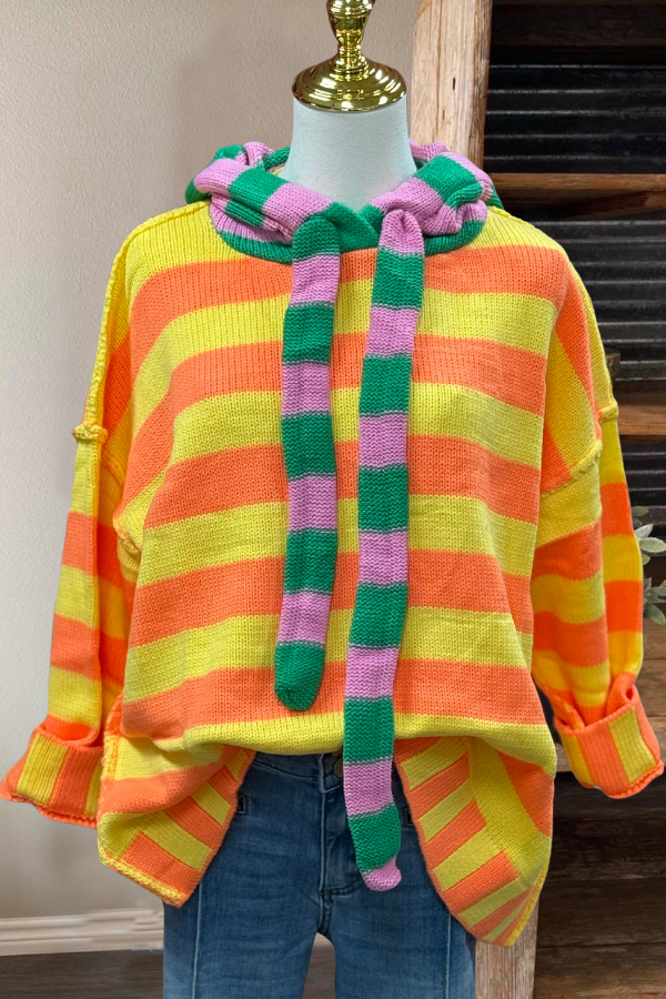 Playful Striped Knitted Hoodie