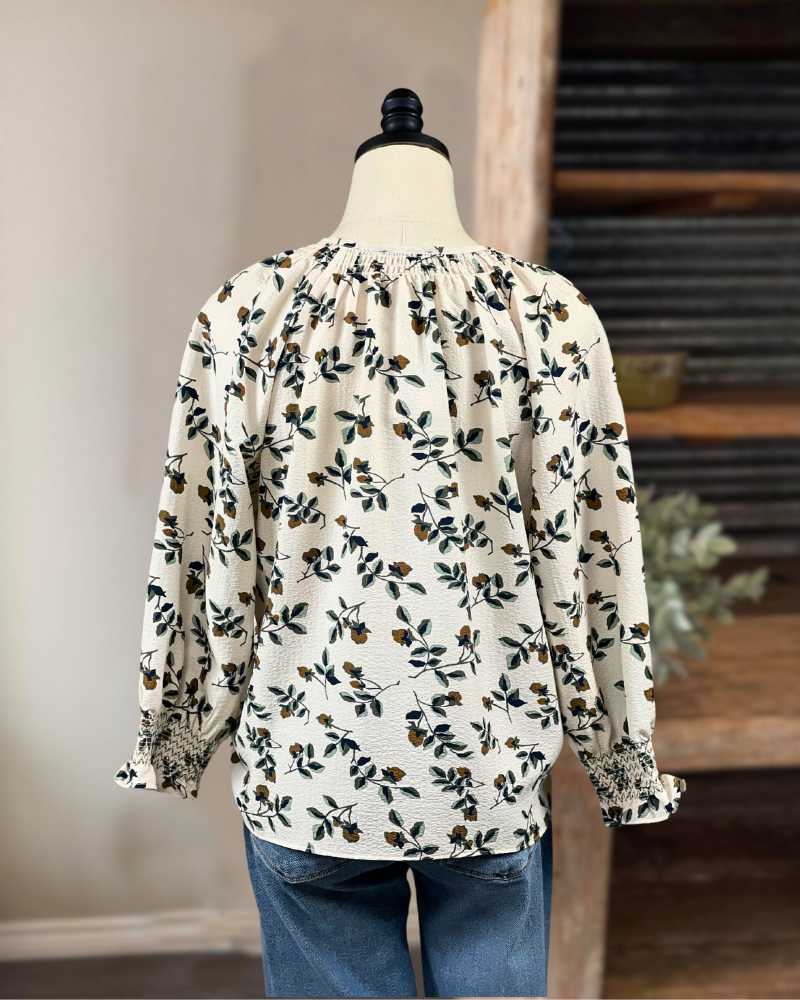 Cream&Green Floral Top