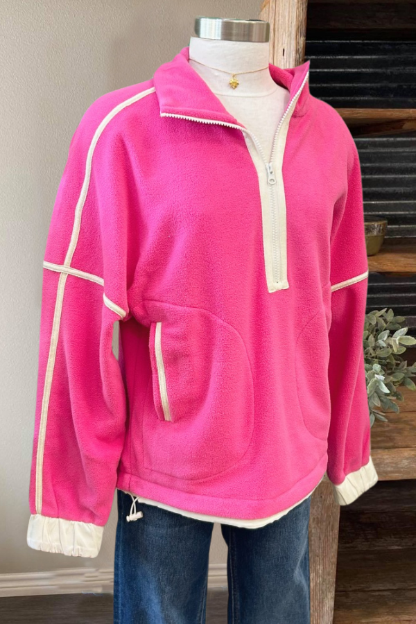 Colorblock Trim Half-Neck Zip-Up Pullover