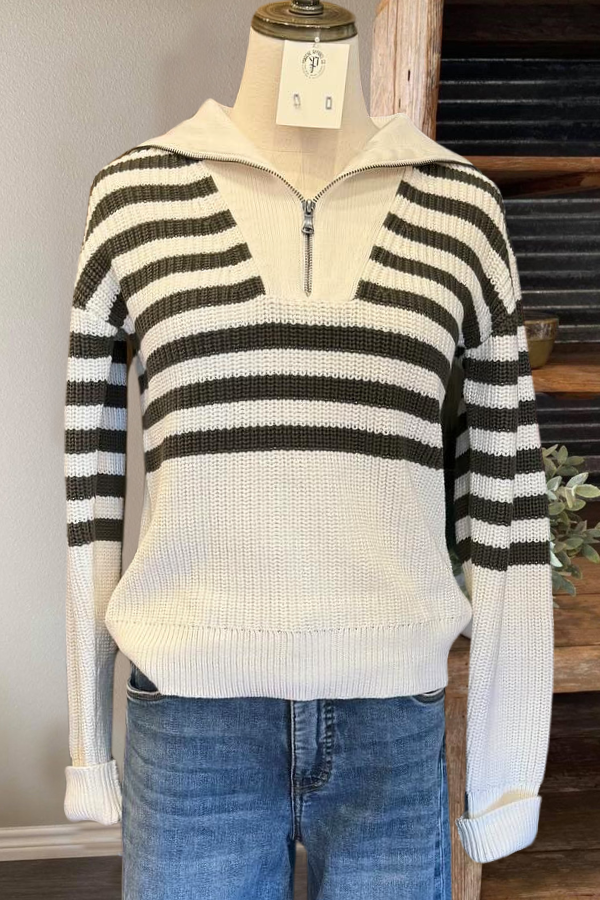 Striped Half-Zip Sweater