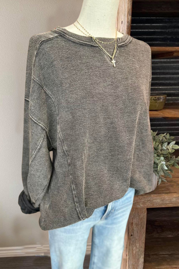 Washed Distressed Loose Pullover