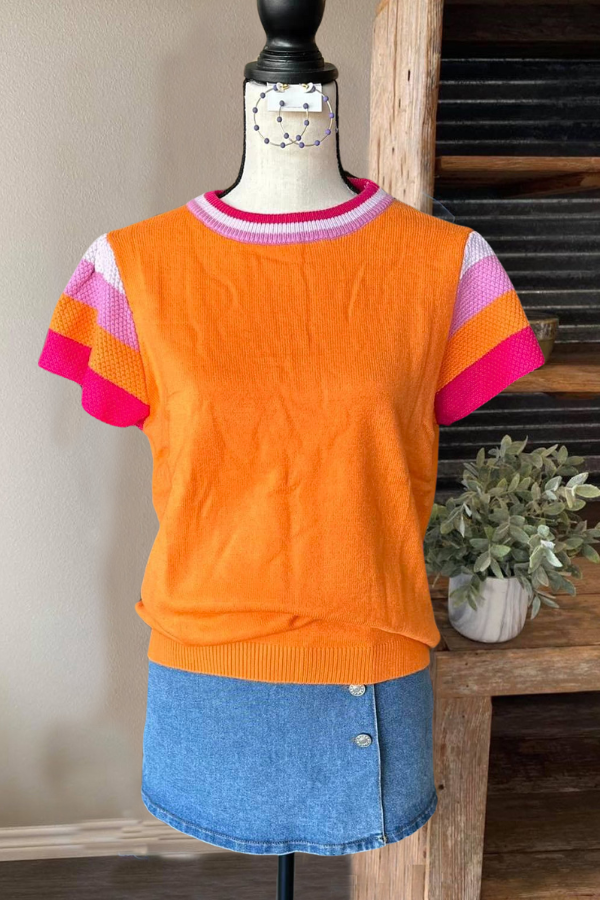 Waffle Sleeve Vibrant Contrast Tee