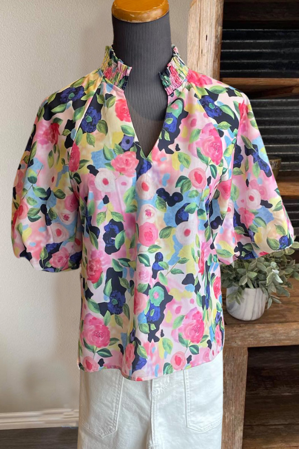 Puff Sleeve Floral Top/Pink Multi