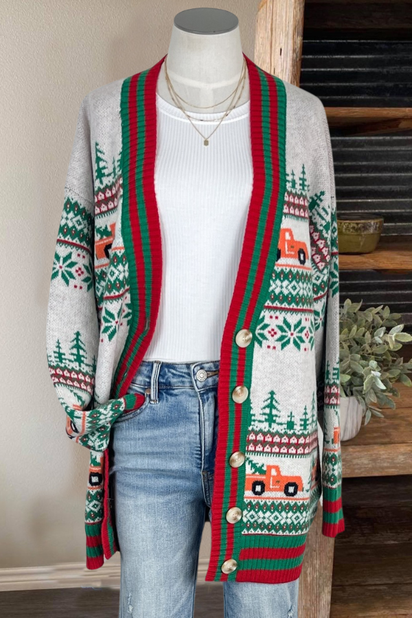 Christmas Mixed Pattern Knit Cardigan