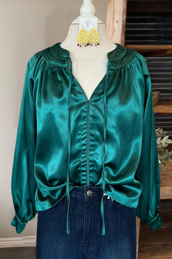 Elegant Lace-Up Satin Blouse