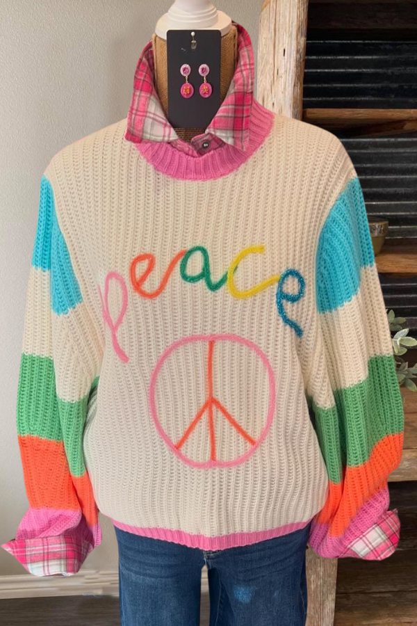 Peace Colorful Chunky Knit Sweater