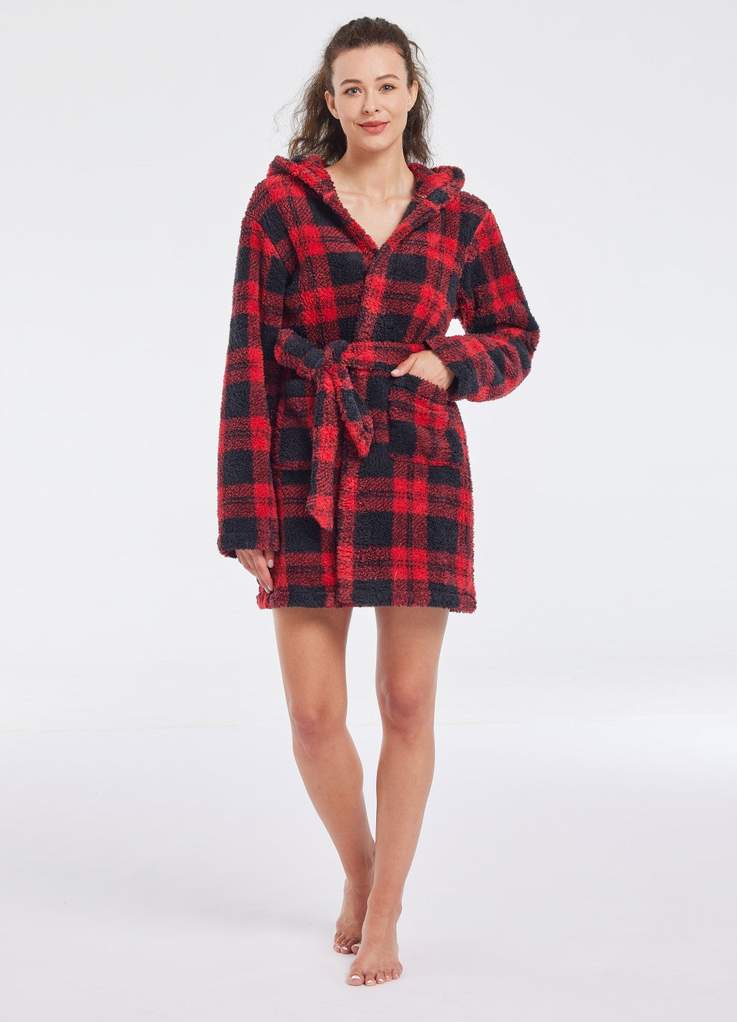 Plush Hooded Plaid Robe