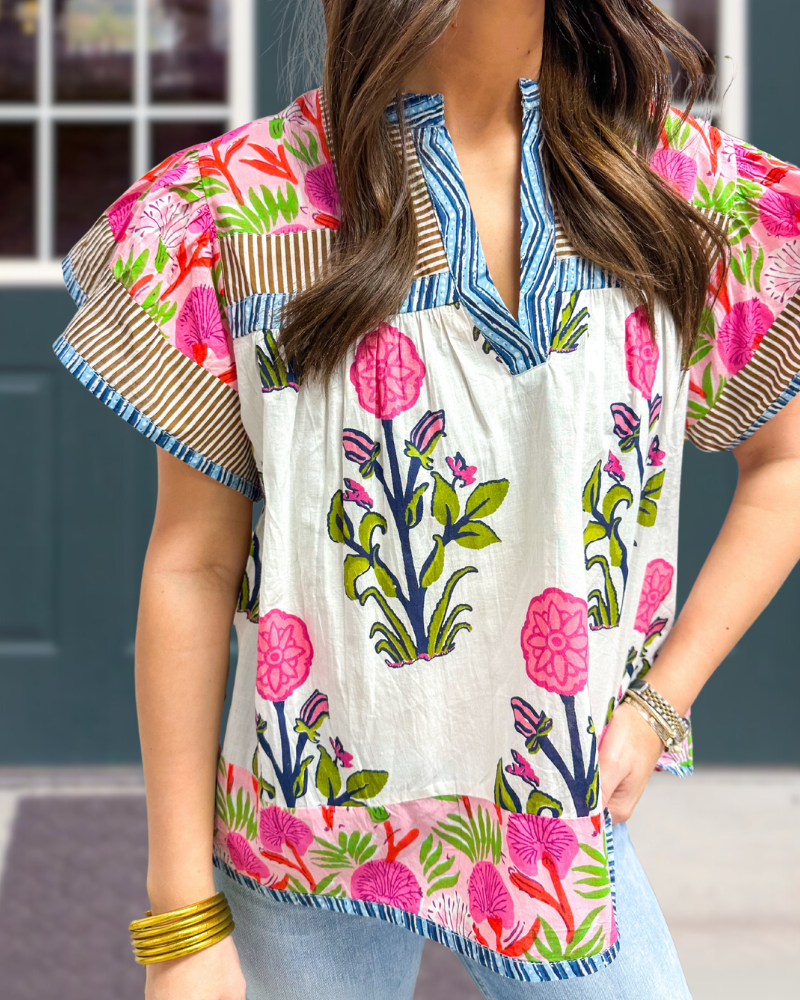 Chic Striped Floral Top