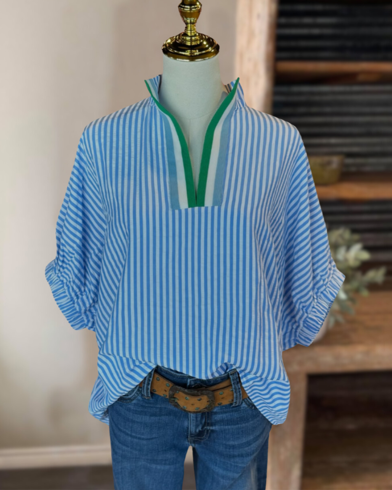 Oversized Striped Half Collar Top